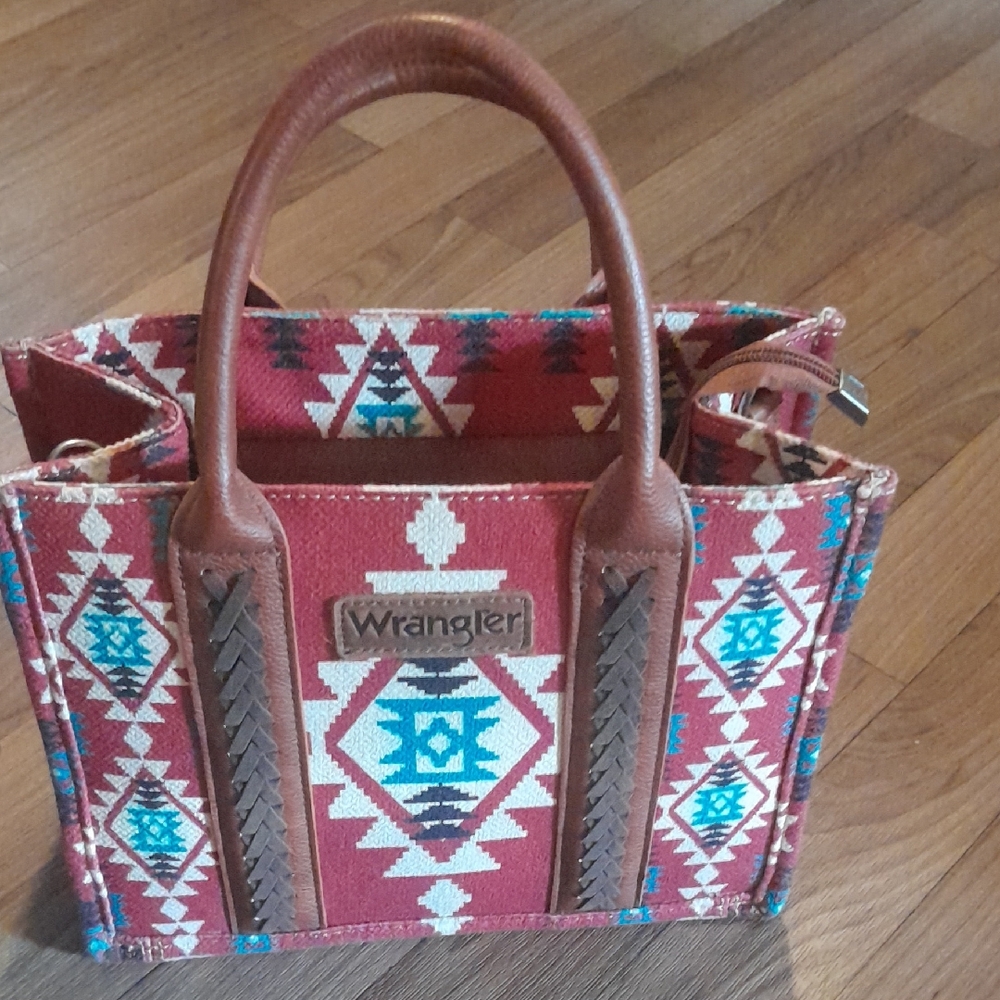 Wrangler Red and Brown Geometric Tote